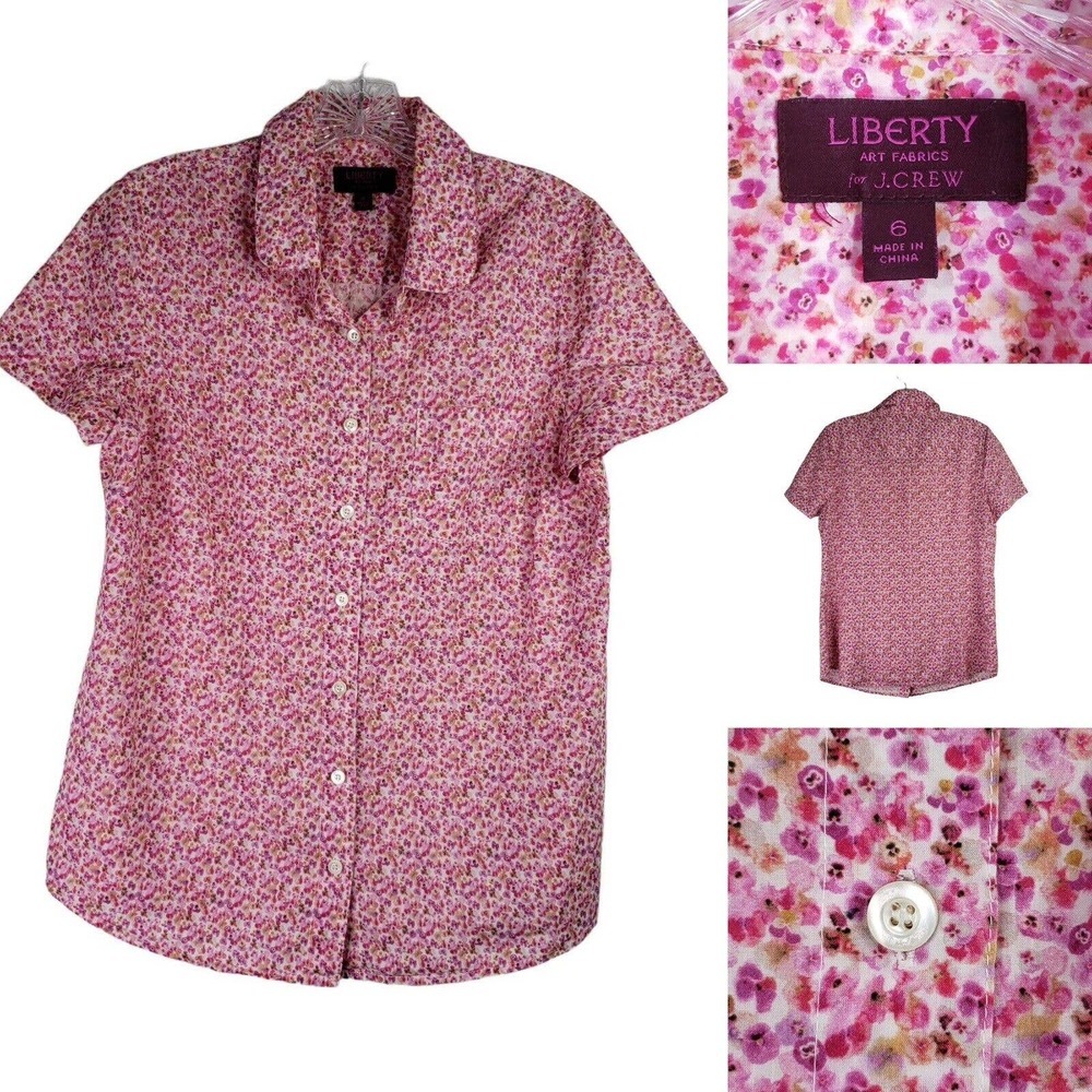 J Crew Liberty Of London Women’s Shirt Button Down SS Pink Ditsy Floral Size 6